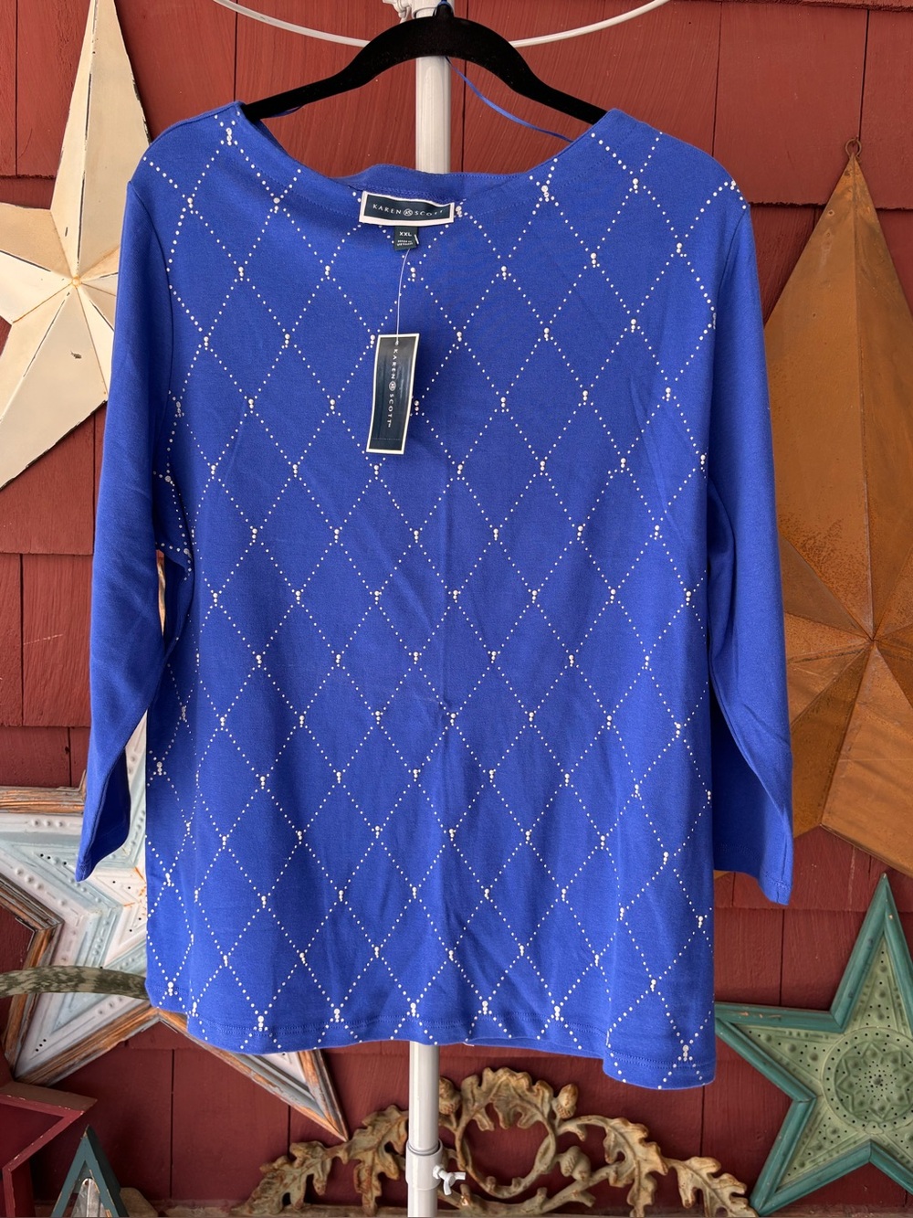 NWT Y2K Karen Scott Retro Deep Black Tunic 3/4 Sleeve Top Women’s Plus Size 1X